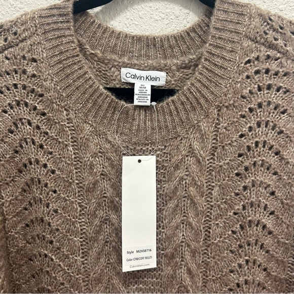 Calvin Klein Cable Knit Sweater in Coffee Multi NWT M - Picture 3 of 7